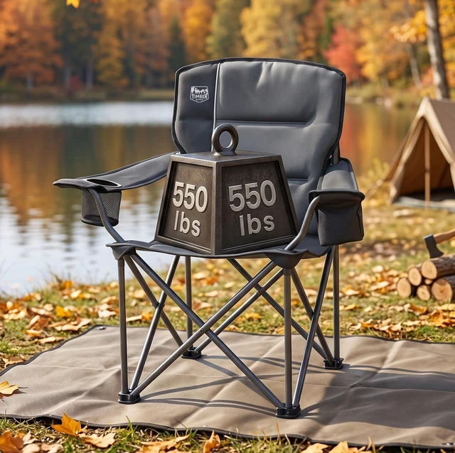 Alt view image 3 of 7 - 2 Pack Oversized Folding Camping Chair for Adults | Support 550 LBS Heavy Duty Chairs with Cup Holder Side Pocket for Camping, Lawn, Picnic(Grey)
