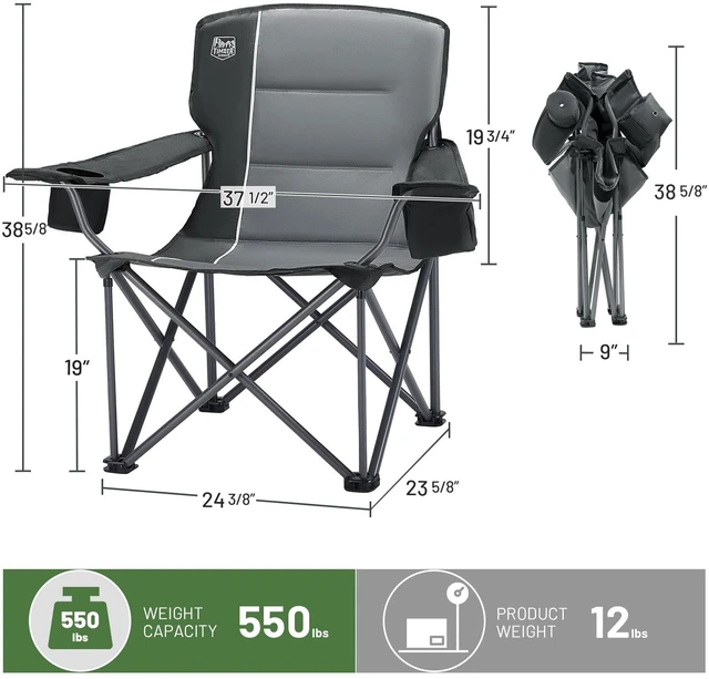 Alt view image 7 of 7 - 2 Pack Oversized Folding Camping Chair for Adults | Support 550 LBS Heavy Duty Chairs with Cup Holder Side Pocket for Camping, Lawn, Picnic(Grey)
