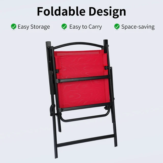 Alt view image 6 of 7 - Outdoor Folding Patio Dining Sling Chairs Set of 2 with Armrest Black Foldable Portable Patio Chairs for Lawn Garden Balcony Living Room Furniture(Red)