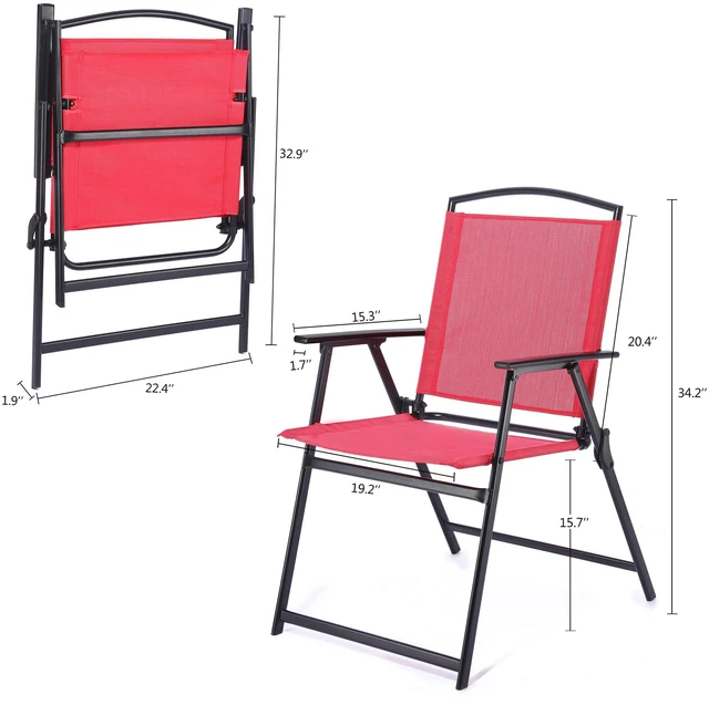 Alt view image 5 of 7 - Outdoor Folding Patio Dining Sling Chairs Set of 2 with Armrest Black Foldable Portable Patio Chairs for Lawn Garden Balcony Living Room Furniture(Red)