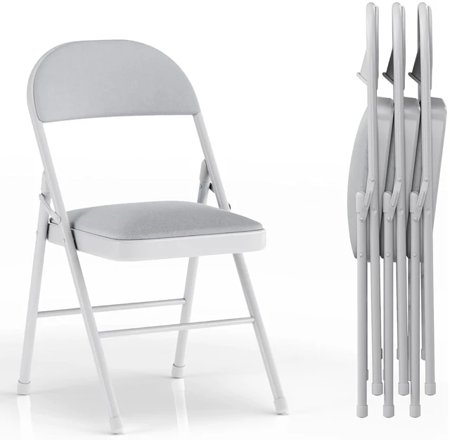 Main image of Folding Chairs Set for Office, Indoor Outdoor, Neutral Grey | 4 Pack, Comfortable Padded Seat & Backrest with Steel Frame