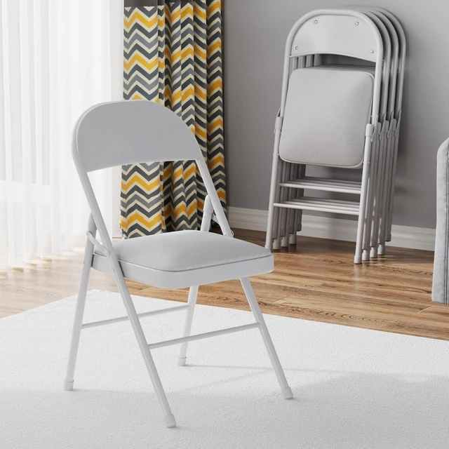 Alt view image 2 of 7 - Folding Chairs Set for Office, Indoor Outdoor, Neutral Grey | 4 Pack, Comfortable Padded Seat & Backrest with Steel Frame