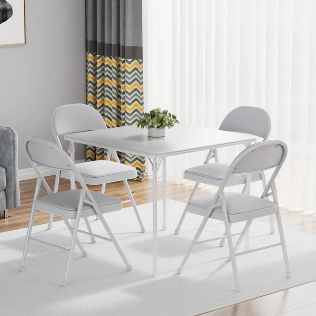 Alt view image 5 of 7 - Folding Chairs Set for Office, Indoor Outdoor, Neutral Grey | 4 Pack, Comfortable Padded Seat & Backrest with Steel Frame
