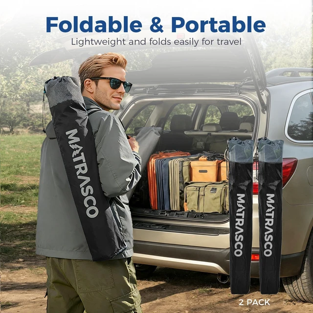 Alt view image 6 of 7 - Oversized XL Camping Chair 2-Pack with Mesh Back, Black | Ventilated Design, Practical Cup Holder & Side Pocket, Stable Steel Construction, Lightweight Folding Design for Outdoor