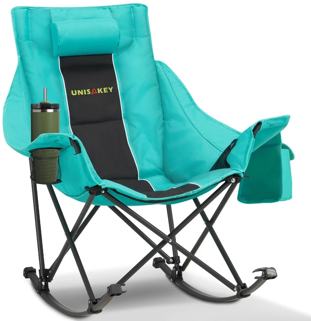 Main image of Oversize Foldable Rocking Camping Chair300lbs Capacity,Green | With headrest & cup holder, easy fold portable design, ideal for camping, backyard & beach, supports up to 300lbs