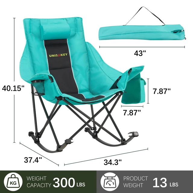 Alt view image 3 of 7 - Oversize Foldable Rocking Camping Chair300lbs Capacity,Green | With headrest & cup holder, easy fold portable design, ideal for camping, backyard & beach, supports up to 300lbs