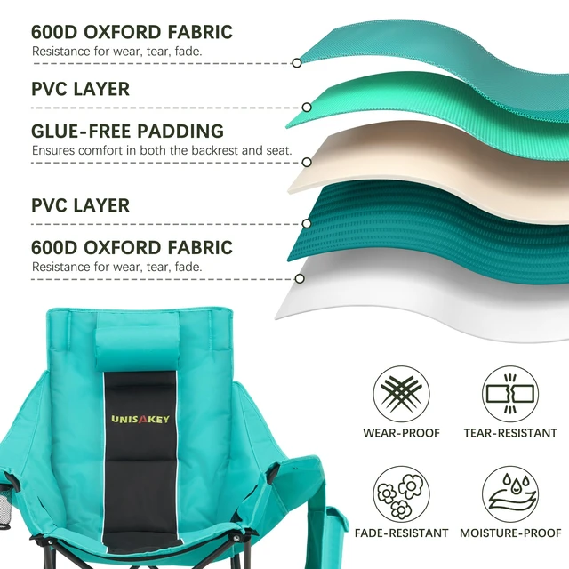 Alt view image 4 of 7 - Oversize Foldable Rocking Camping Chair300lbs Capacity,Green | With headrest & cup holder, easy fold portable design, ideal for camping, backyard & beach, supports up to 300lbs