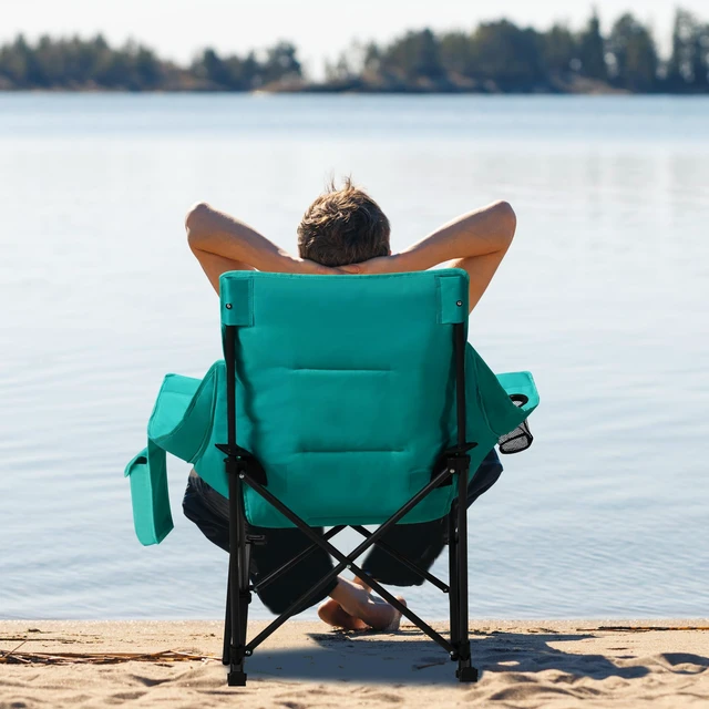 Alt view image 7 of 7 - Oversize Foldable Rocking Camping Chair300lbs Capacity,Green | With headrest & cup holder, easy fold portable design, ideal for camping, backyard & beach, supports up to 300lbs