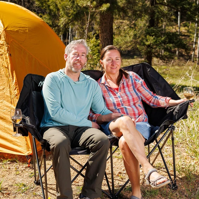 Alt view image 2 of 7 - Oversized Double Camping Chairs for Adults, 2 Person Camping Chair, Black | Heavy Duty Outdoor Camping Couch with Cup Holders, Portable Folding Chair for Outside Lawn