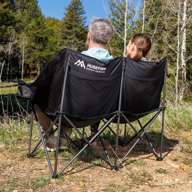 Alt view image 6 of 7 - Oversized Double Camping Chairs for Adults, 2 Person Camping Chair, Black | Heavy Duty Outdoor Camping Couch with Cup Holders, Portable Folding Chair for Outside Lawn