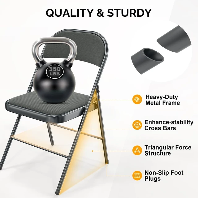Alt view image 3 of 7 - Folding Chair, Fabric Padded Folding Chairs with Cushion, Back and Steel Frame for Indoor Outdoor Outside Dinning Office Camping Use, Gray, 6 Pack