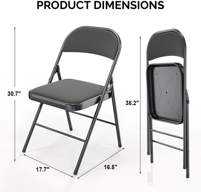 Alt view image 4 of 7 - Folding Chair, Fabric Padded Folding Chairs with Cushion, Back and Steel Frame for Indoor Outdoor Outside Dinning Office Camping Use, Gray, 6 Pack