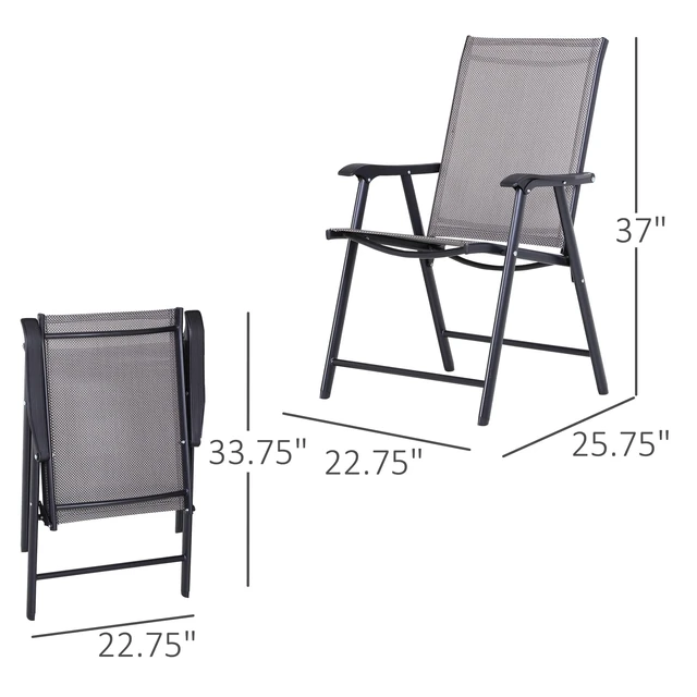 Alt view image 7 of 7 - Set of 2 Patio Folding Chairs Armrests Gray | Stackable Outdoor Sling Patio Dining Chairs, for Lawn Camping Dining Beach, Metal Frame, No Assembly
