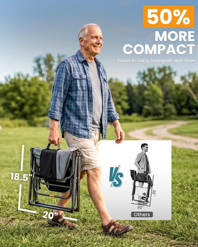 Alt view image 2 of 7 - Oversized Camping Directors Chair Heavy Duty 440lbs, Side Table | Folding Padded Wide Seat Camp Chair for Adults, Anti-Sag Fabric, 50% Flat Fold, Portable, Outdoor Lawn Fishing RV Sport