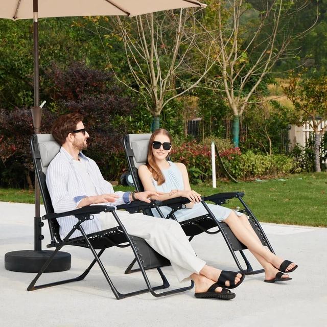 Alt view image 4 of 7 - Zero Gravity Chair, Oversized Padded Recliner - Black/Grey | 400 lbs Capacity, 24" Wide Padded Seat, 90170° Locking Recline, Foldable Steel Frame w/Headrest & Side Tray for Patio, Beach