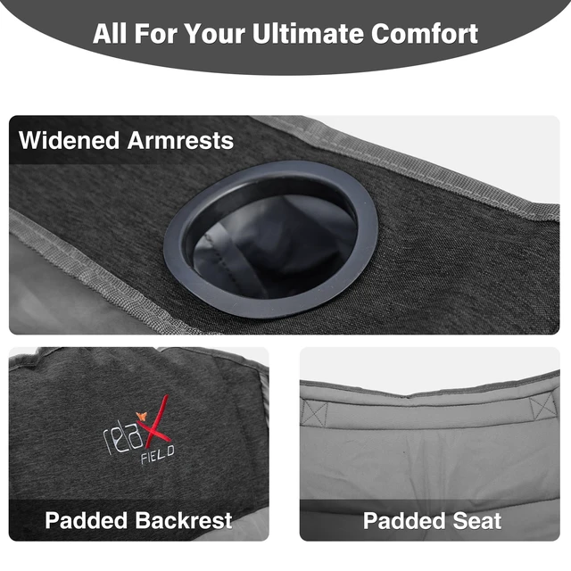 Alt view image 4 of 7 - Oversized Camping Chairs with Cup Holder 500LBS, Black | Side Pocket,Collapsible Padded Arm Chair, Heavy Duty,Folding Chair,Ideal for Sports,Outdoor,Beach,Fishing,Lawn