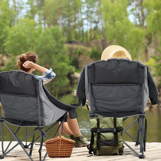 Alt view image 6 of 7 - Oversized Camping Chairs with Cup Holder 500LBS, Black | Side Pocket,Collapsible Padded Arm Chair, Heavy Duty,Folding Chair,Ideal for Sports,Outdoor,Beach,Fishing,Lawn