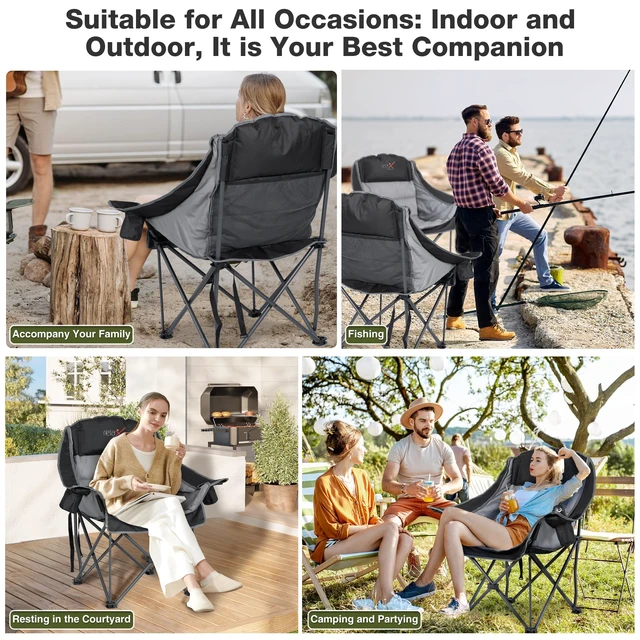 Alt view image 7 of 7 - Oversized Camping Chairs with Cup Holder 500LBS, Black | Side Pocket,Collapsible Padded Arm Chair, Heavy Duty,Folding Chair,Ideal for Sports,Outdoor,Beach,Fishing,Lawn