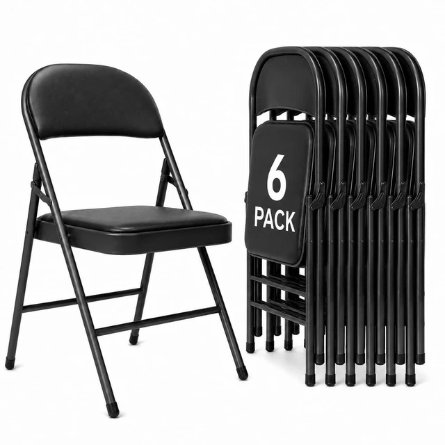 Main image of 6 Pack Black Folding Chairs with Padded Cushion and Metal Frame,350lbs | Portable Stackable Commercial Seat Foldable Chairs with Steel Frame for Outdoor & Indoor Events Office Wedding Party