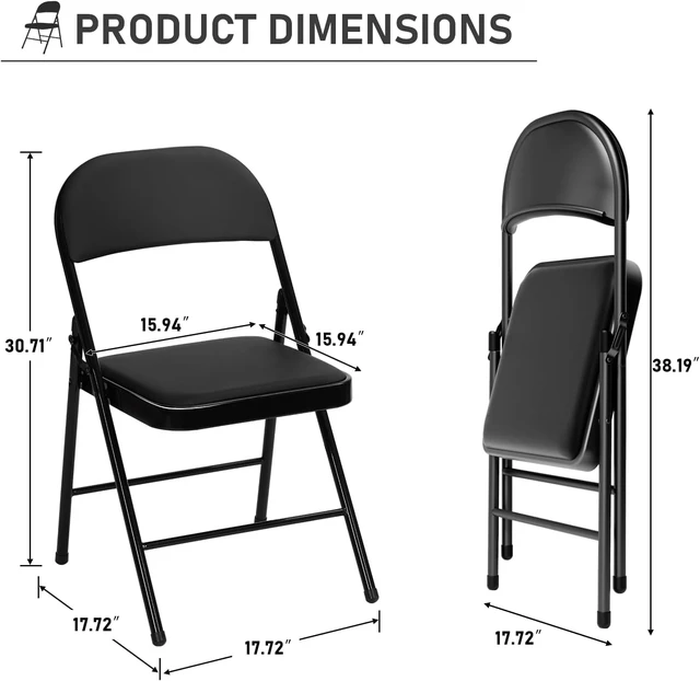 Alt view image 2 of 7 - 6 Pack Black Folding Chairs with Padded Cushion and Metal Frame,350lbs | Portable Stackable Commercial Seat Foldable Chairs with Steel Frame for Outdoor & Indoor Events Office Wedding Party