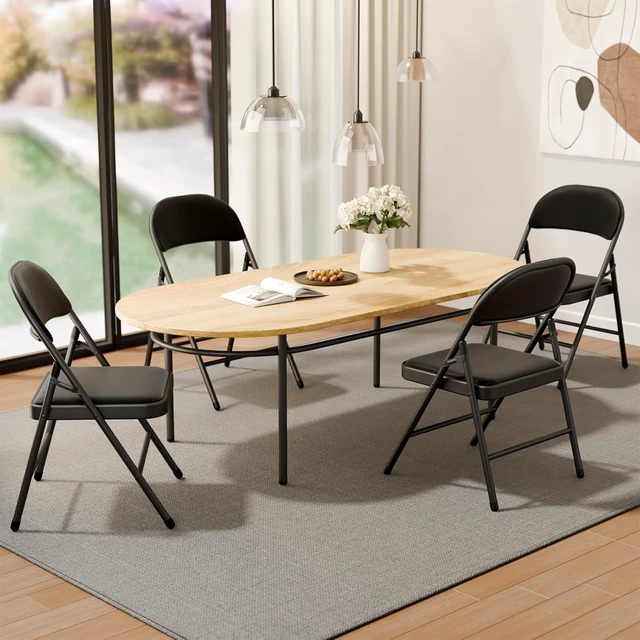 Alt view image 5 of 7 - 6 Pack Black Folding Chairs with Padded Cushion and Metal Frame,350lbs | Portable Stackable Commercial Seat Foldable Chairs with Steel Frame for Outdoor & Indoor Events Office Wedding Party