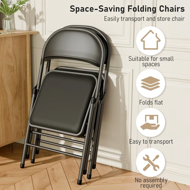 Alt view image 3 of 7 - 6 Pack Black Folding Chairs with Padded Cushion and Metal Frame,350lbs | Portable Stackable Commercial Seat Foldable Chairs with Steel Frame for Outdoor & Indoor Events Office Wedding Party
