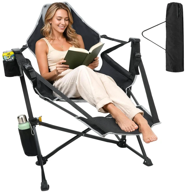 Main image of Hammock Camping Chair with Footrest,500LBS Oversized Swinging Chairs | for Adults, Heavy Duty Portable Rocking Camp Chair with Cup Holder & Pillow for Beach, Patio, Lawn