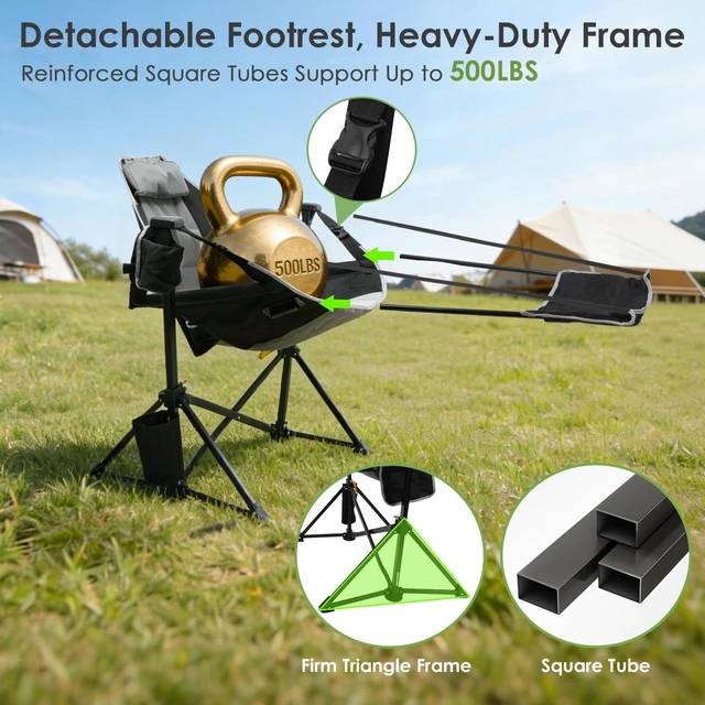 Alt view image 4 of 7 - Hammock Camping Chair with Footrest,500LBS Oversized Swinging Chairs | for Adults, Heavy Duty Portable Rocking Camp Chair with Cup Holder & Pillow for Beach, Patio, Lawn