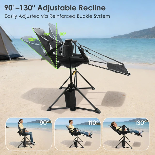 Alt view image 5 of 7 - Hammock Camping Chair with Footrest,500LBS Oversized Swinging Chairs | for Adults, Heavy Duty Portable Rocking Camp Chair with Cup Holder & Pillow for Beach, Patio, Lawn