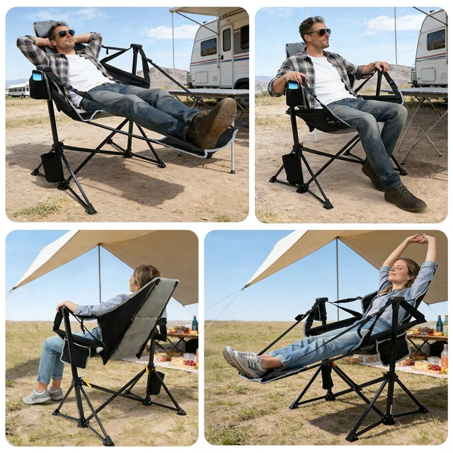 Alt view image 6 of 7 - Hammock Camping Chair with Footrest,500LBS Oversized Swinging Chairs | for Adults, Heavy Duty Portable Rocking Camp Chair with Cup Holder & Pillow for Beach, Patio, Lawn