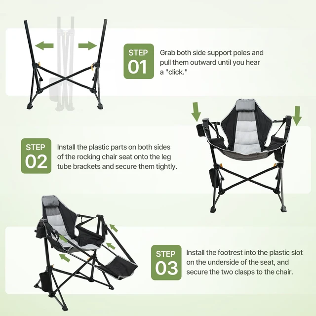 Alt view image 7 of 7 - Hammock Camping Chair with Footrest,500LBS Oversized Swinging Chairs | for Adults, Heavy Duty Portable Rocking Camp Chair with Cup Holder & Pillow for Beach, Patio, Lawn