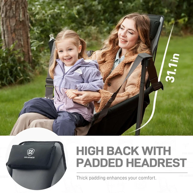 Alt view image 5 of 7 - Padded Oversized Hammock Camping Chair, Compact Heavy Duty Swing Chair with Multi-Storage Pockets, Portable Folding Rocking Camping Chair, Support Up to 400lbs, Black