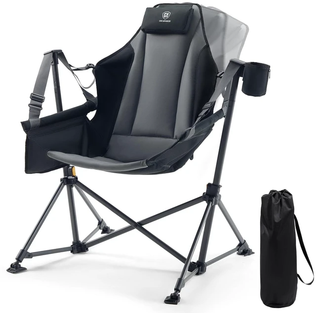 Main image of Padded Oversized Hammock Camping Chair, Compact Heavy Duty Swing Chair with Multi-Storage Pockets, Portable Folding Rocking Camping Chair, Support Up to 400lbs, Black