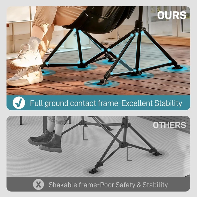 Alt view image 3 of 7 - Padded Oversized Hammock Camping Chair, Compact Heavy Duty Swing Chair with Multi-Storage Pockets, Portable Folding Rocking Camping Chair, Support Up to 400lbs, Black