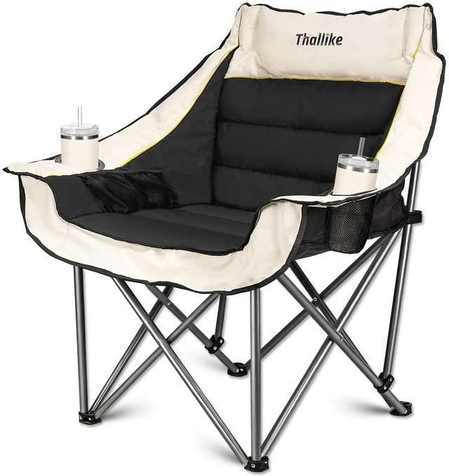 Main image of Oversized Camping Chair for Adults Heavy Duty Folding Chair with Cup Holders, Storage Pocket & Carry Bag Outdoor Padded Camp Chair for Backyard, Fishing & Sports Supports 400lbs