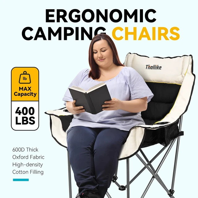 Alt view image 5 of 7 - Oversized Camping Chair for Adults Heavy Duty Folding Chair with Cup Holders, Storage Pocket & Carry Bag Outdoor Padded Camp Chair for Backyard, Fishing & Sports Supports 400lbs