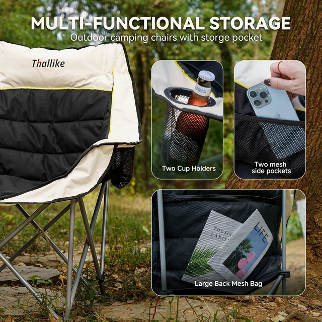 Alt view image 6 of 7 - Oversized Camping Chair for Adults Heavy Duty Folding Chair with Cup Holders, Storage Pocket & Carry Bag Outdoor Padded Camp Chair for Backyard, Fishing & Sports Supports 400lbs