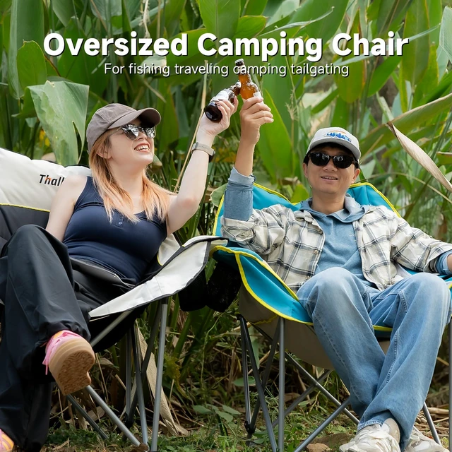 Alt view image 7 of 7 - Oversized Camping Chair for Adults Heavy Duty Folding Chair with Cup Holders, Storage Pocket & Carry Bag Outdoor Padded Camp Chair for Backyard, Fishing & Sports Supports 400lbs