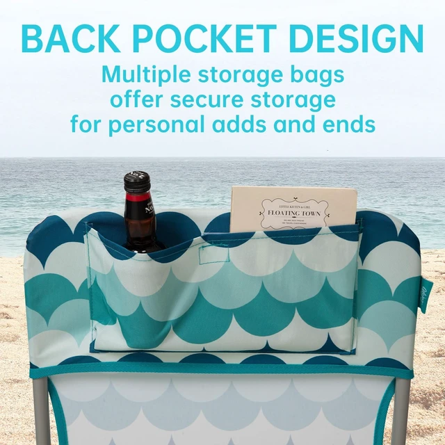 Alt view image 4 of 6 - Folding Beach Chairs for Adults, High Back Lightweight for Camp Lawn | Tall Camping Chairs with Shoulder Straps Hard Armrest, Supports 300lbs for Outdoor Concert (Cyan Blue)
