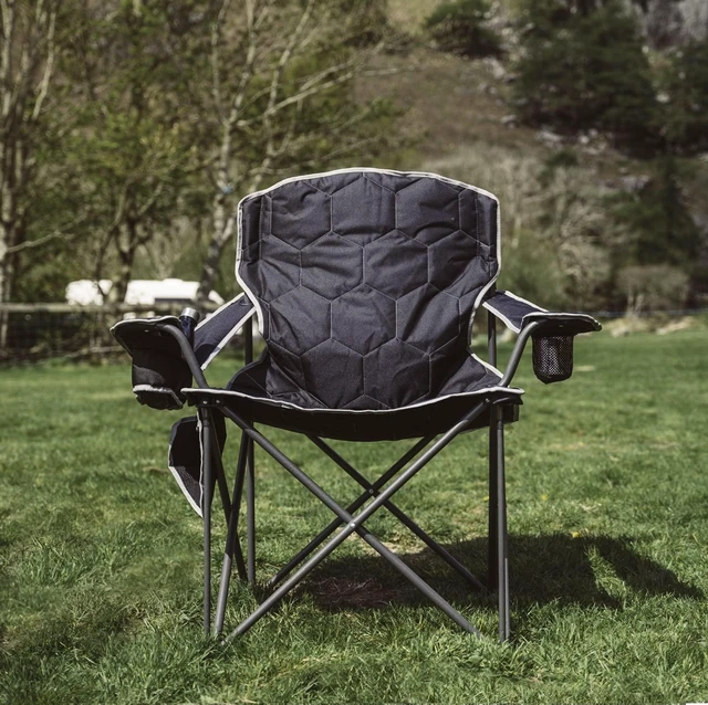 Alt view image 2 of 7 - Oversized Camping Chair for Adults, Heavy Duty 500LBS Black | Padded oversized camping chair with cup holder & side pocket. Portable folding lawn chair for outdoor beach picnic fishing
