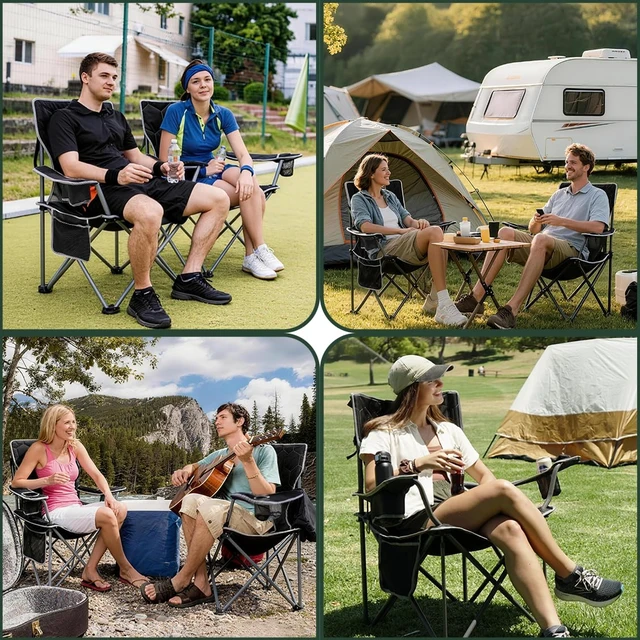 Alt view image 7 of 7 - Oversized Camping Chair for Adults, Heavy Duty 500LBS Black | Padded oversized camping chair with cup holder & side pocket. Portable folding lawn chair for outdoor beach picnic fishing