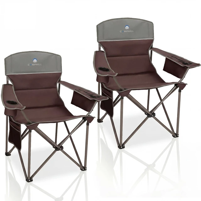 Main image of Oversized Camping Chairs 2 Pack - Heavy Duty 400LBS Padded Lawn Chair with Cooler Bag,Cup Holder,Side Pocket,Collapsible for Outdoor,Camp,Fishing & Garden,Maroon