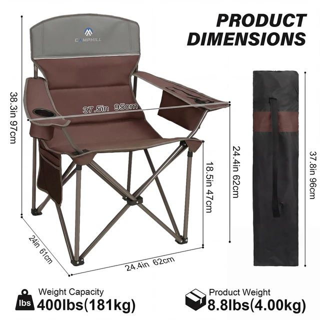Alt view image 2 of 6 - Oversized Camping Chairs 2 Pack - Heavy Duty 400LBS Padded Lawn Chair with Cooler Bag,Cup Holder,Side Pocket,Collapsible for Outdoor,Camp,Fishing & Garden,Maroon