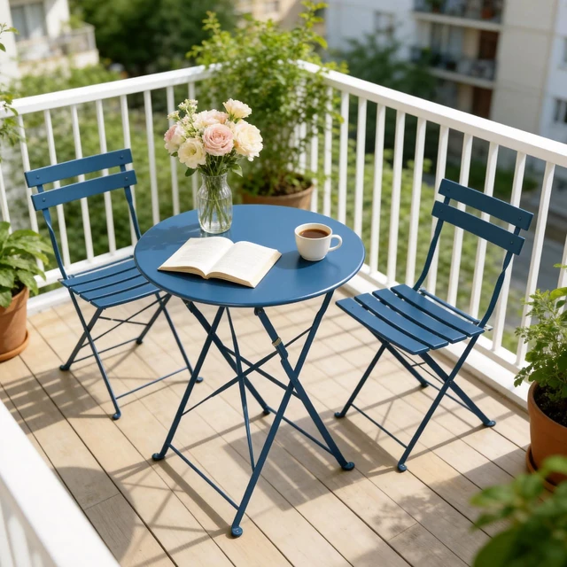 Main image of 3 Piece Folding Patio Bistro Set for Outdoor, Peacock Blue | Steel Frame, Foldable Table and Chairs, for Balcony Garden Patio, Folding Outdoor Patio Furniture Sets