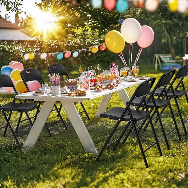 Alt view image 6 of 7 - 6-Pack Black Plastic Folding Chairs, Portable Seat with Sturdy Steel Frame for Indoor & Outdoor Use, Perfect for Banquet, Party, Wedding, Office, and Camping