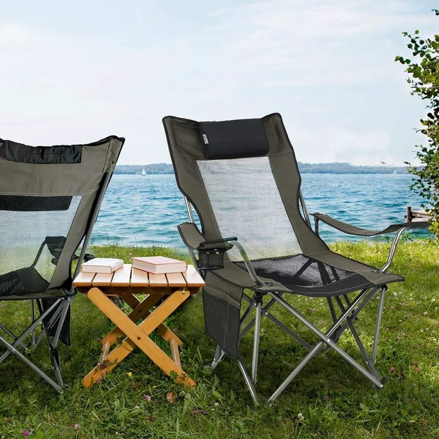 Alt view image 2 of 7 - Camping Folding Portable Mesh Chair with Removabel Footrest