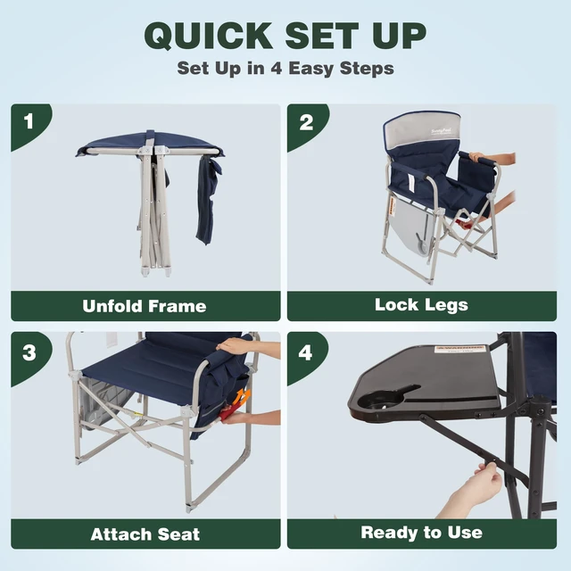 Alt view image 4 of 7 - Oversized Directors Camping Chair for Adults with Side Table Portable Folding Chair 500 LBS with Padded Back, Cup Holder, Side Pocket & Carry Bag for Camping, Fish, Lawn, Beach