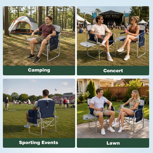 Alt view image 6 of 7 - Oversized Directors Camping Chair for Adults with Side Table Portable Folding Chair 500 LBS with Padded Back, Cup Holder, Side Pocket & Carry Bag for Camping, Fish, Lawn, Beach