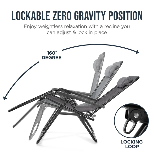 Alt view image 3 of 7 - Zero Gravity Chair w/Headrest, Cup Holder Side Tray, Foldable Lounge Chair with Reclining Positions for Patios Decks Porches - Gray