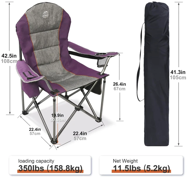 Alt view image 2 of 6 - Camping Chairs for Adults,High Back Folding Camp Chair with Cup Holder and Cooler Bag,Heavy Duty Outdoor Lawn Chairs,Perfect for Camping,Hiking,Picnics,and Beach Trips,Purple